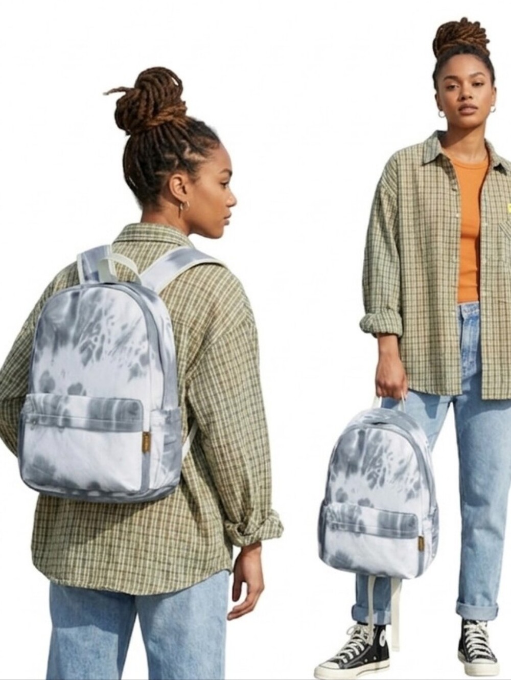 Gray Tie Dye Canvas Backpack Laptop Pocket Neutral Aesthetic Y2K Streetwear